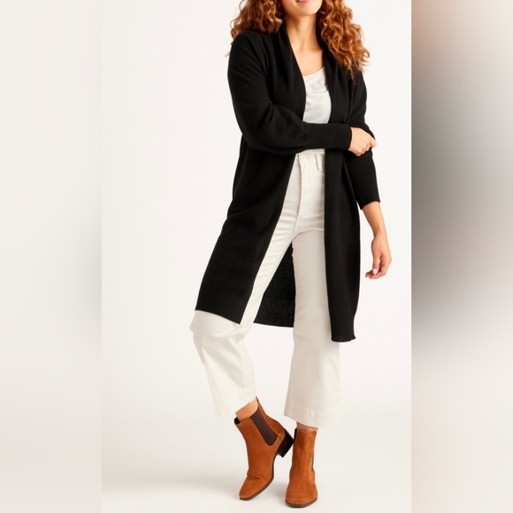 Quince Sweaters - QUINCE Mongolian Cashmere Duster Open Cardigan Sweater Black Sz M, NWT!